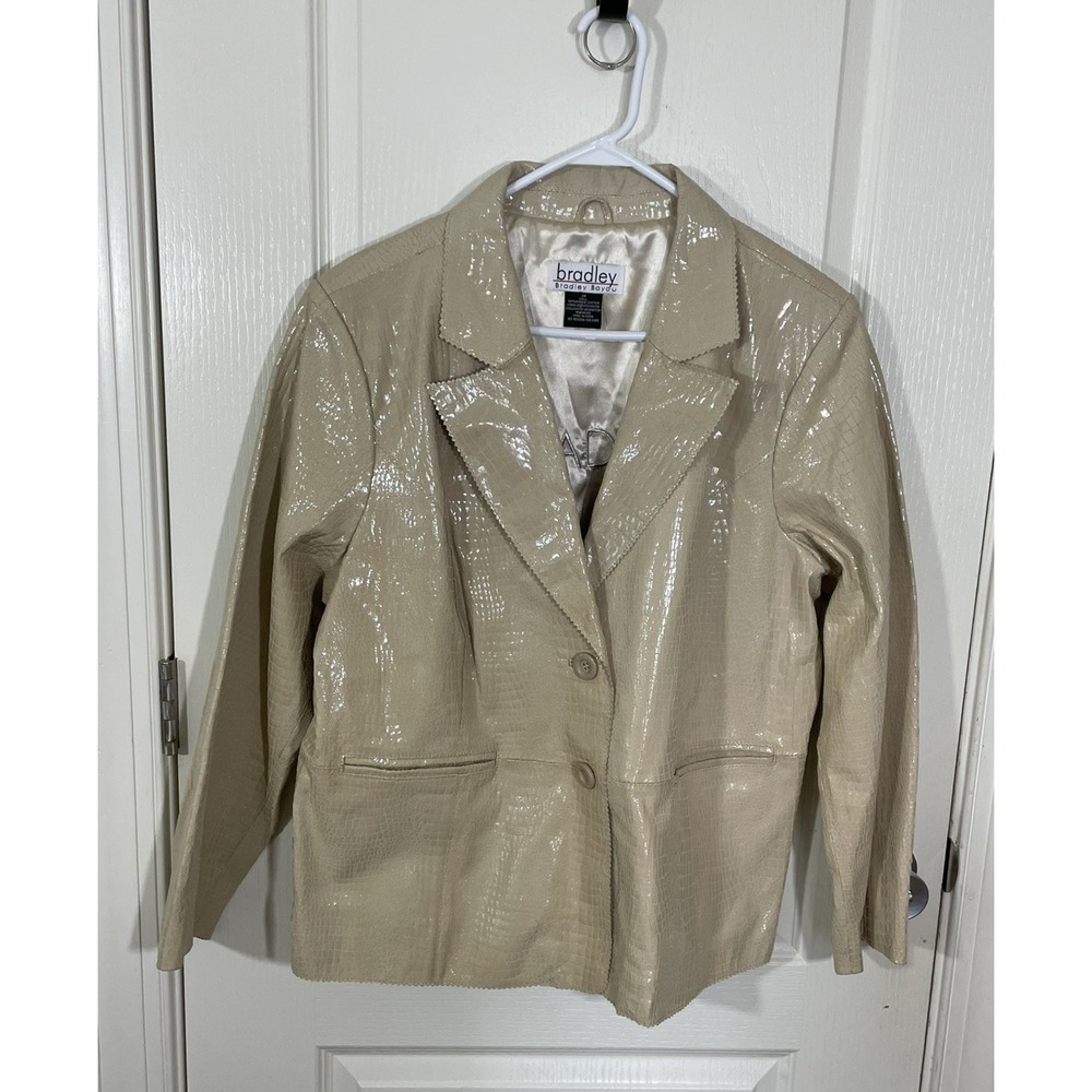 Bradley Bayou Womens Beige Shiny Croc Embossed Genuine Leather Blazer Jacket 2X